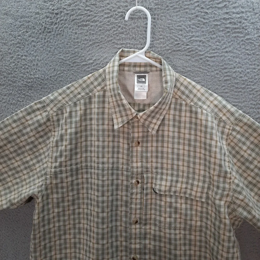 The North Face Shirt Adult Large Tan Green Plaid Outdoors Camping Hiking Fishing